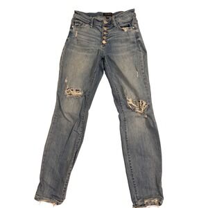 Judy Blue High Rise Distressed Boyfriend Jeans Medium Wash Button Fly Size 3/26